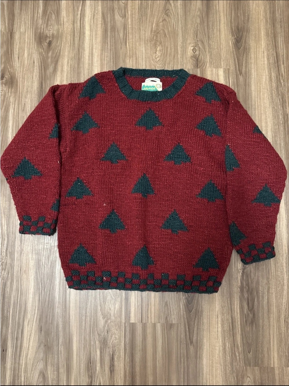 Vintage Avalanche Holiday Sweater Tree Pattern Crewneck Sweater - Red/Green